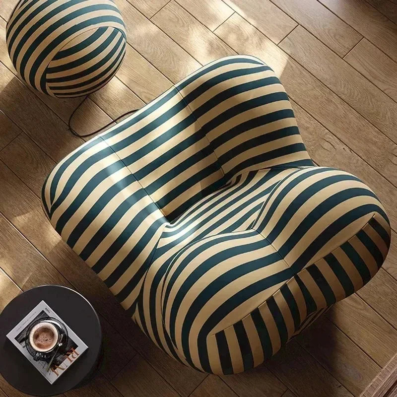 Luxury Mom's Embrace Bean Bag Sofa with Ottoman Modern Striped Cozy Seating for Living Room Bedroom Lounge Chair Decor Furniture