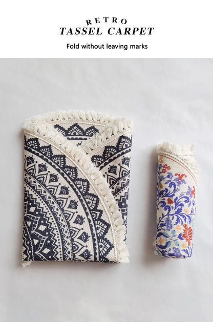 Hand Woven Cotton Linen Carpet Retro Bohemian Round Bedside Geometric Floor Mat Living Room Home Decor Boho Mandala Tassel Rug