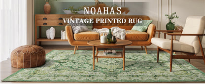 Area Rugs for Living Room, Machine Washable Vintage Rug, Non-Slip Low Pile Throw Rugs with Rubber Backing Washable Carpet