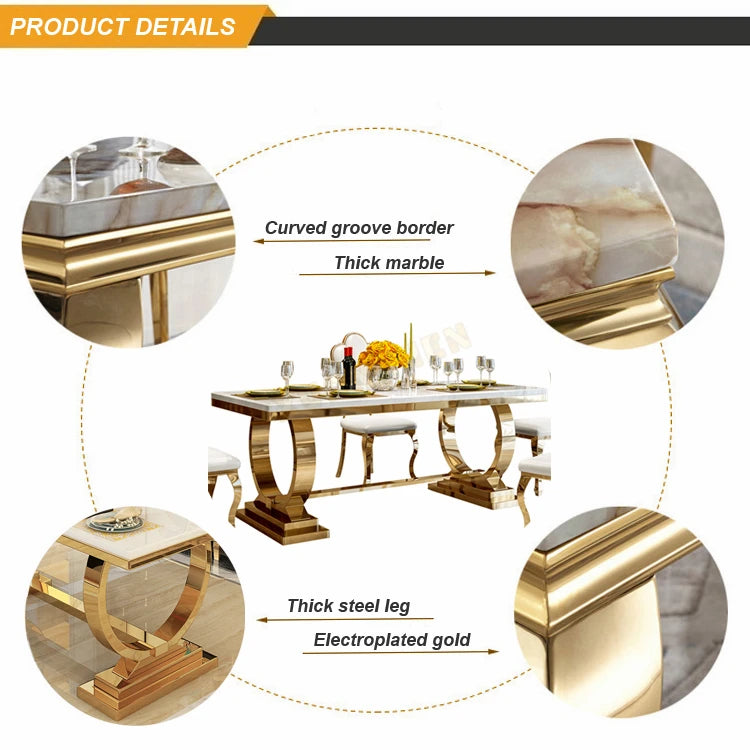 Modern Home Dining Room Furniture Dinning Room Table Luxury Stainless Steel Marble Dining Tables