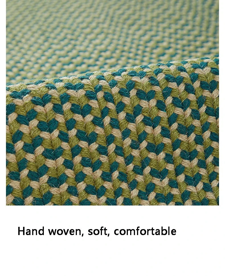Green Hand Woven Cotton Carpet Living Room Light Luxury Modern Villa Area Rug Decor Home Study Non-slip Mat Bedroom Rug Large