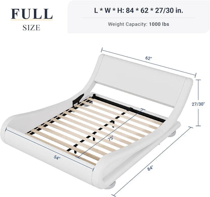 Upholstered Platform Bed Frame with Ergonomic & Adjustable Headboard, Modern Low Profile Sleigh Design