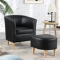 Mid Century Modern Barrel Comfy Fabric Armchair and Footrest Set, Upholstered Club Tub Round Arms Chair for Living Room Bedroom