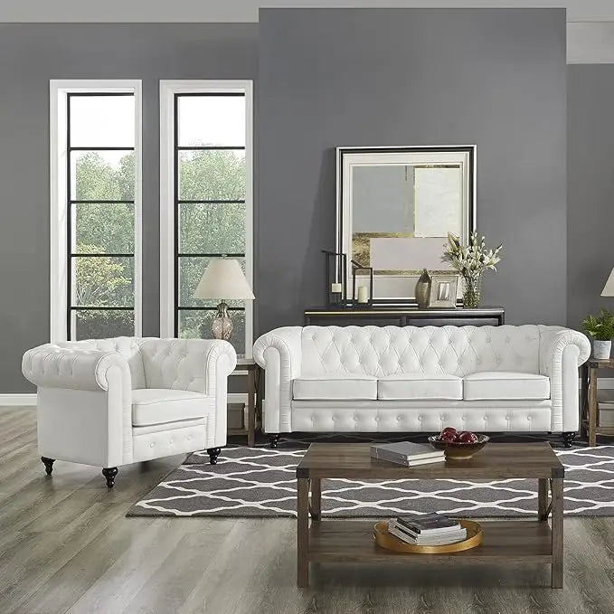 Chesterfield Sofa Set Living Room Chair Juegos Leather Couch Sofa Chair for Bedroom Modern Chesterfield Tufted Leather Chair
