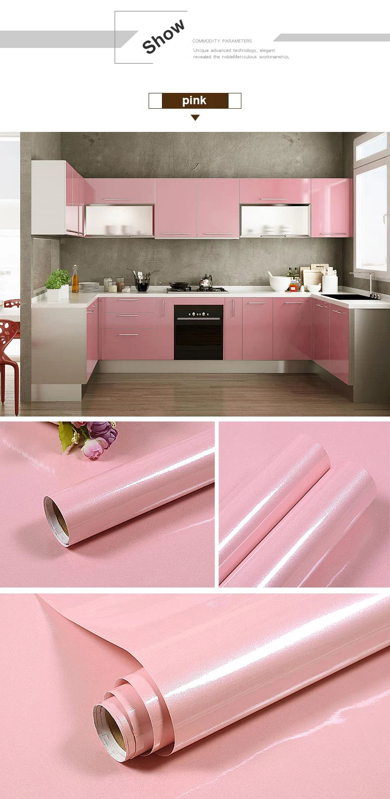 PVC Waterproof Oil-Proof Wallpaper White Self-Adhesive Kitchen Cabinet Table Top Old Furniture Renovation Color Change Stickers