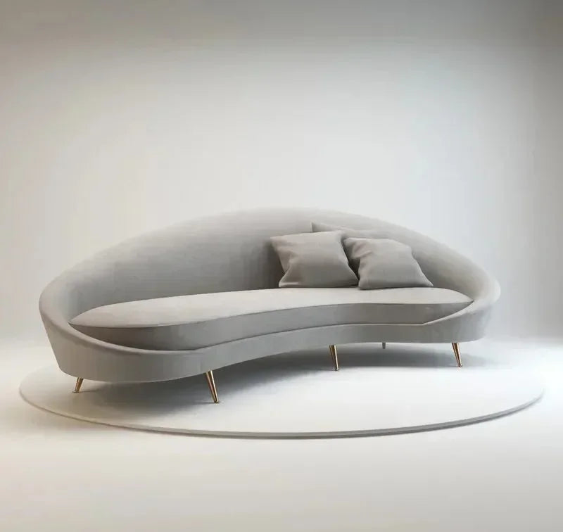 Curved Sofa, Light Gray Color, Fabric Sofa, Modern Minimalist Design, Irregular-shaped Double-person and Triple-person Sofa