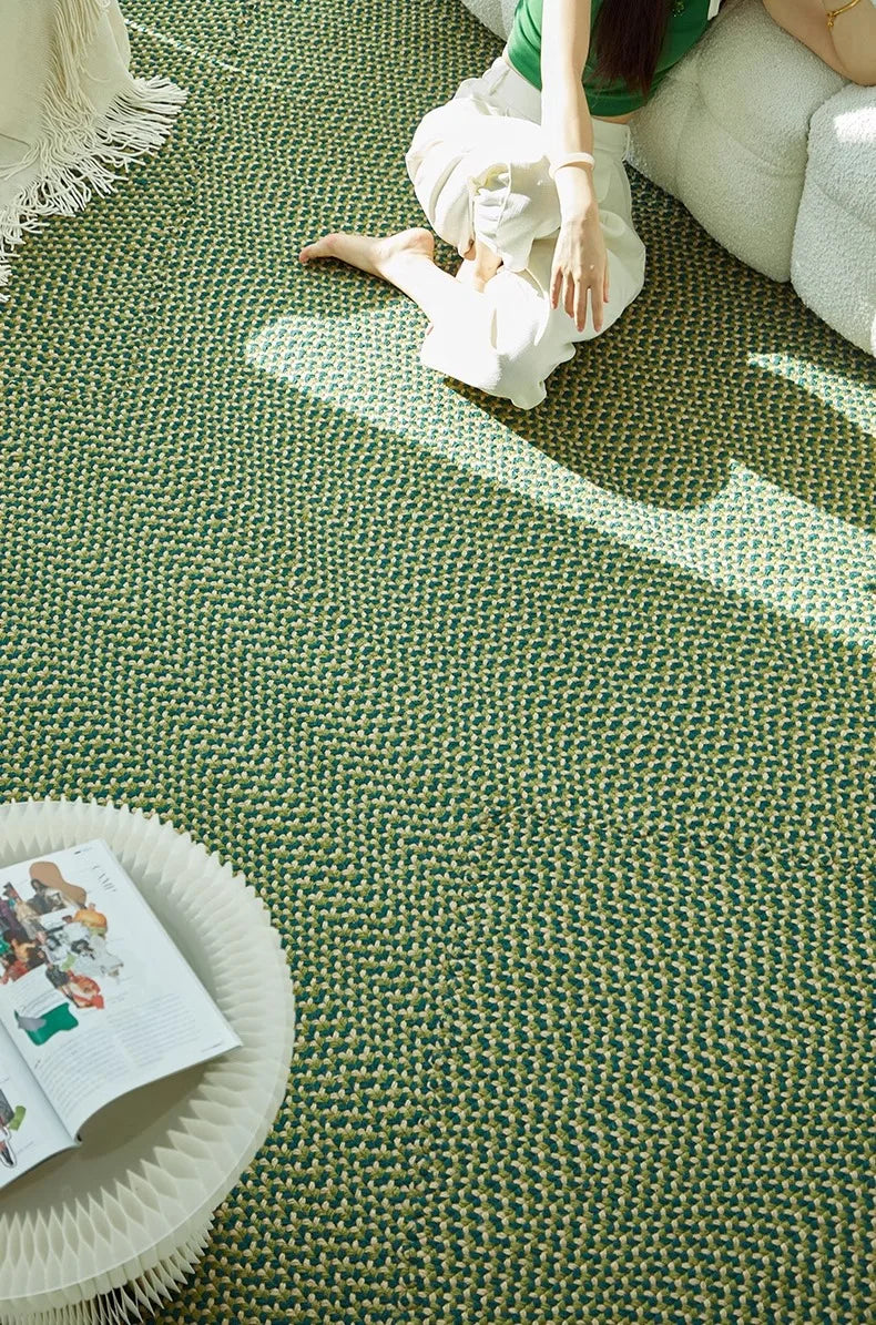 Green Hand Woven Cotton Carpet Living Room Light Luxury Modern Villa Area Rug Decor Home Study Non-slip Mat Bedroom Rug Large