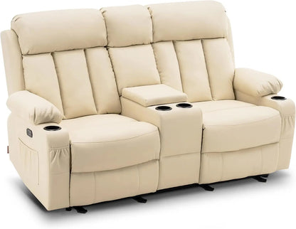 Electric Power Loveseat Recliner, Faux Leather Power Reclining Sofa with Heat and Massage, USB Ports, Cup Holders Living Room