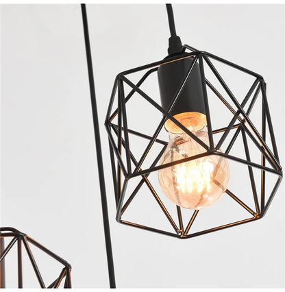 Industrial Pendant Light Adjustable Hanging Lamp for Ceiling Light Fixture Metal Cage Chandelier Lighting for Island Dining Room