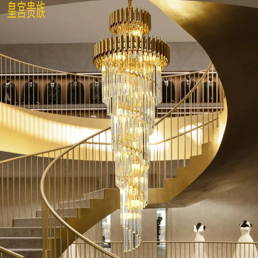 Post modern chandeliers, gold light luxury staircase lights, villa lights, black crystal lights, corner staircase 3-meter long l