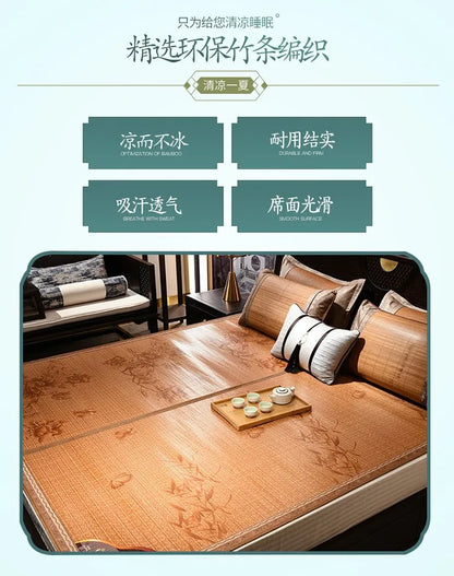 Summer carbonized bamboo mat dormitory cool mattress double-sided foldable straw mat cool mat bamboo and wood grain mat