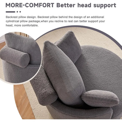 Round Oversized Swivel Barrel Chair with Base Storage for Living Room, 360°Modern Swivel Accent Chair with 3 Pillows for Home