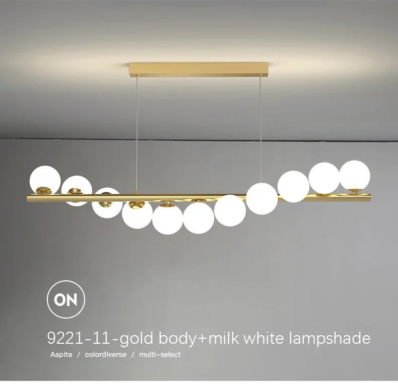 Modern Led Long Ceiling Chandelier Suspension Glass Balls Dining Table Room Kitchen Home Decor Hanging Lamp Front Desk Lights