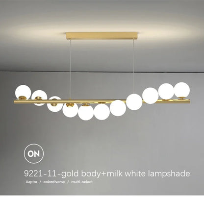 Modern Led Long Ceiling Chandelier Suspension Glass Balls Dining Table Room Kitchen Home Decor Hanging Lamp Front Desk Lights