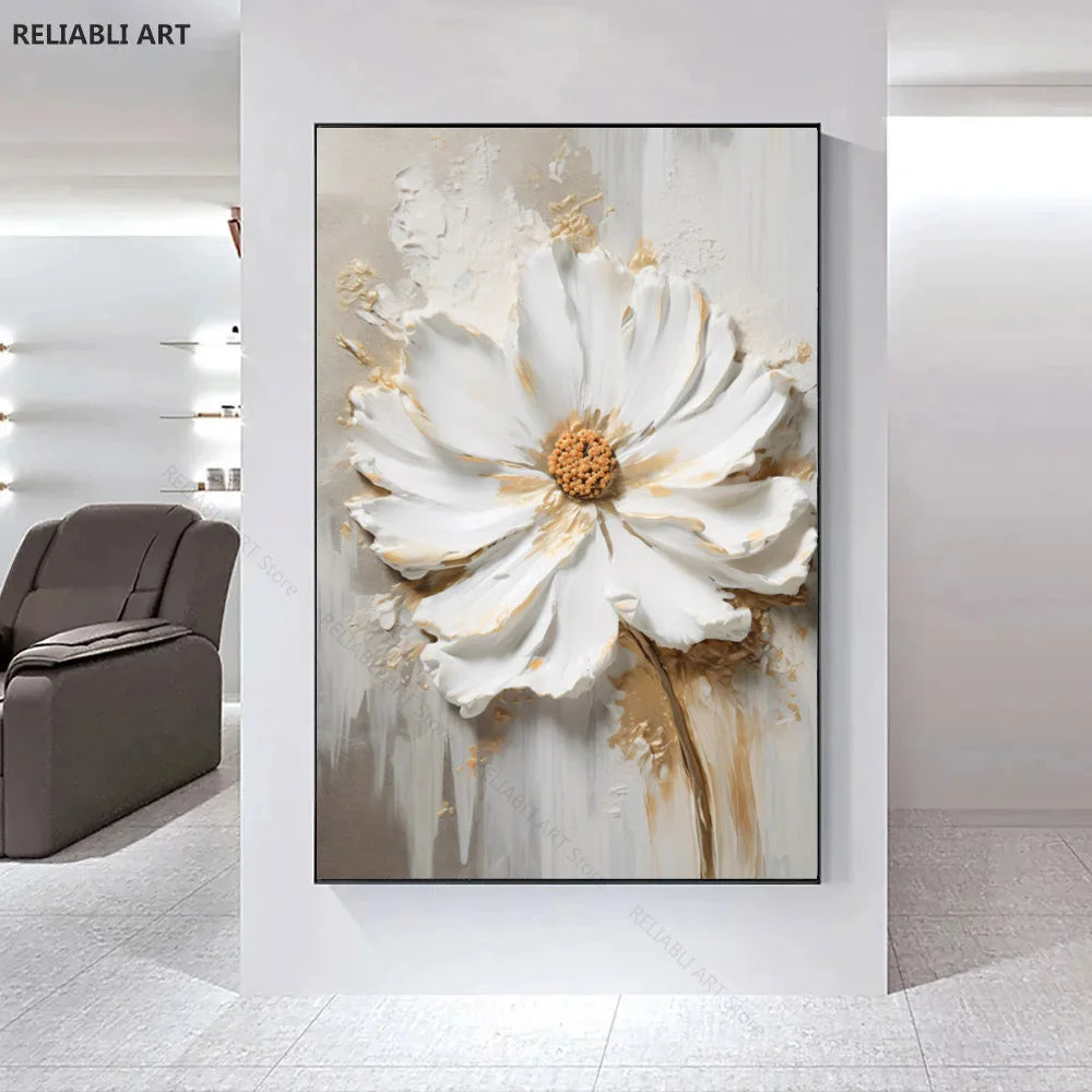 Blooming White Flowers On Canvas, Poster,Print Painting Abstract  Wall Art Picture For Nordic Living Room Decor Cuadros Unframed