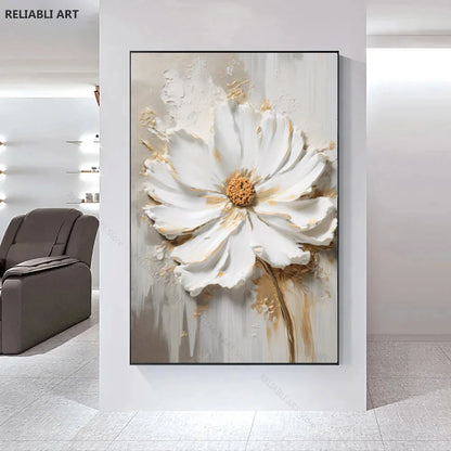 Blooming White Flowers On Canvas, Poster,Print Painting Abstract  Wall Art Picture For Nordic Living Room Decor Cuadros Unframed