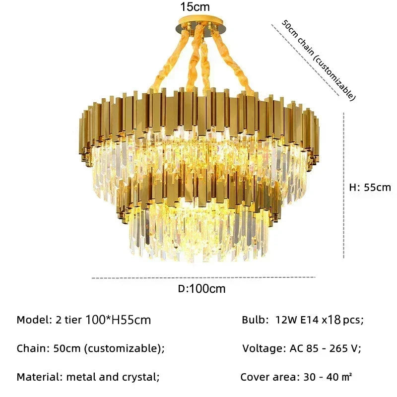 Light luxury golden luxury chandelier interior lighting hotel living room ceiling Led glossy lighting fixture crystal chandelier