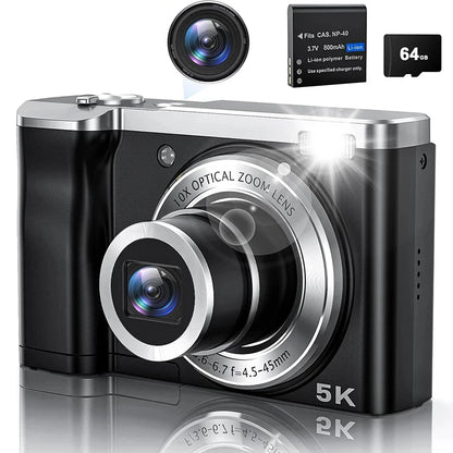 5K Digital Cameras Professional Camcorder 10X Optical Zoom 56MP Front and Rear Camera Ultra Bright Flash Camera Household Camera