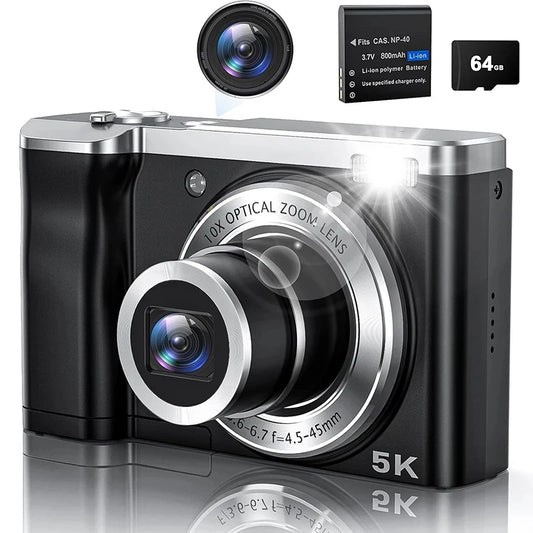 5K Digital Cameras Professional Camcorder 10X Optical Zoom 56MP Front and Rear Camera Ultra Bright Flash Camera Household Camera