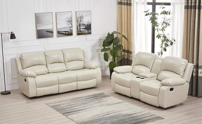 Living Room Sofas 2PC Bonded Leather Recliner Set Sofa Loveseat Beige 40"D X 85"W X 39.5"H Split Back Design Easy Assembly