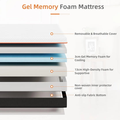 Vesgantti 16CM Gel Memory Foam Single Mattress for Cool Sleep & Pressure Relief - Medium