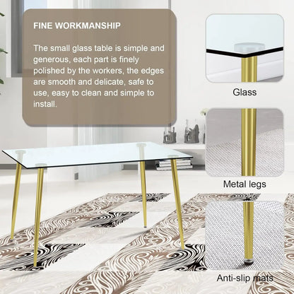 Glass Dining Table Set for 4,5 Piece Dining Table and Chairs Set，Modern Kitchen Dining Room Table with 4 Black PU Leather