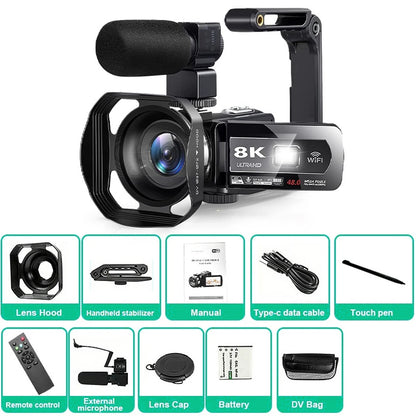 8K Digital Photography Camera 48MP Handheld DV 18X Igital Zoom Camera Recorder 3'' LCD Touch Screen Portable Recording Camcorder