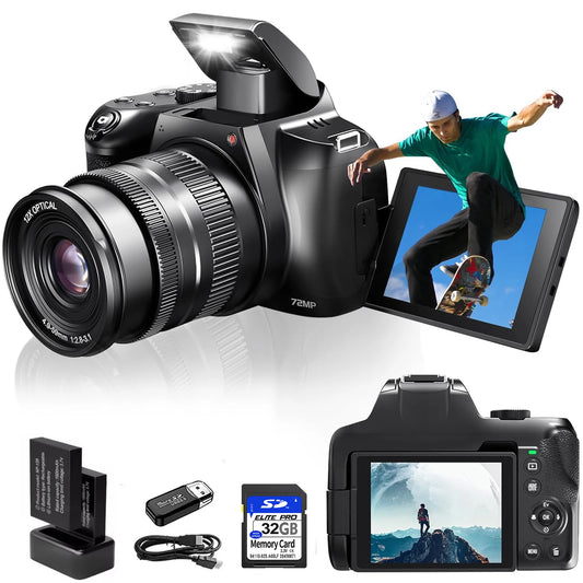 4K HD Digital Camera for Photography Auto Focus 12X Optical Zoom Vlogging Camera for YouTube 72MP WiFi Livestream Video Cameras
