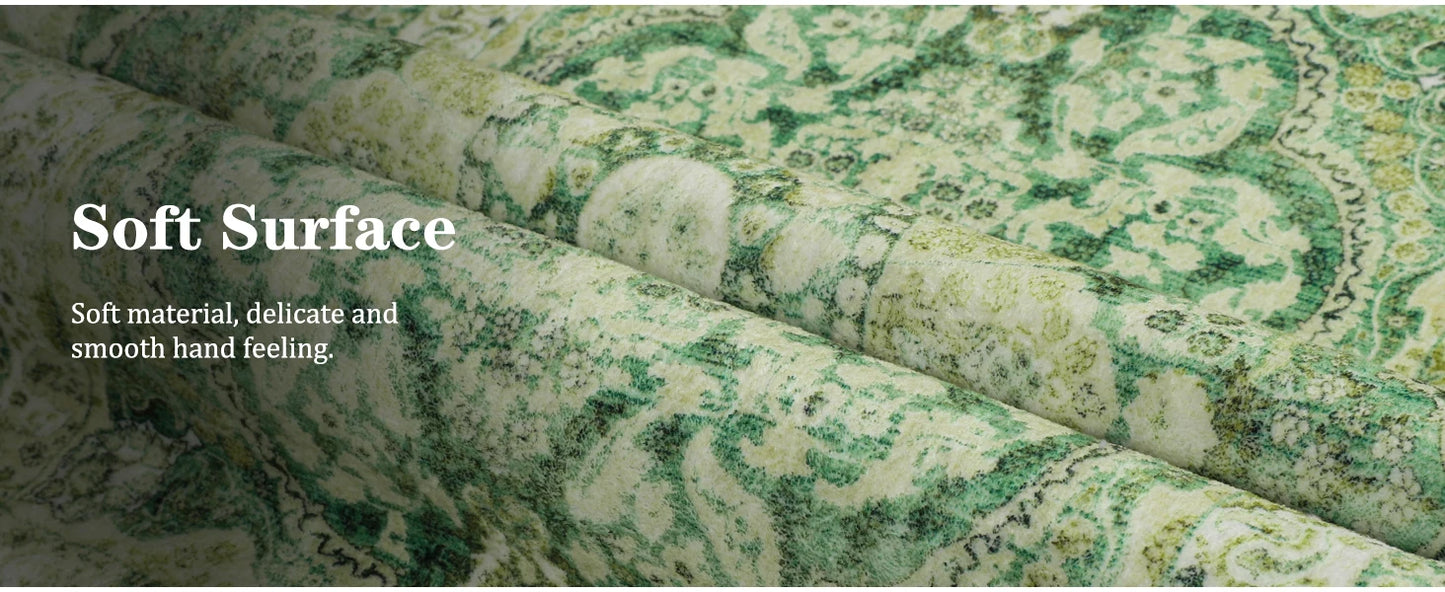 Area Rugs for Living Room, Machine Washable Vintage Rug, Non-Slip Low Pile Throw Rugs with Rubber Backing Washable Carpet