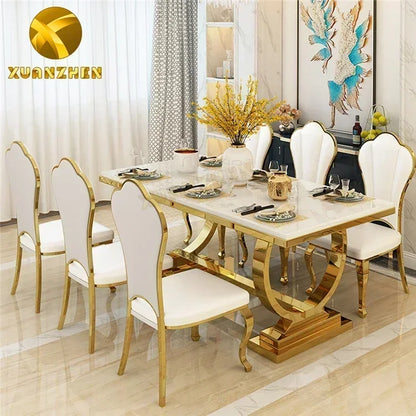 Modern Home Dining Room Furniture Dinning Room Table Luxury Stainless Steel Marble Dining Tables