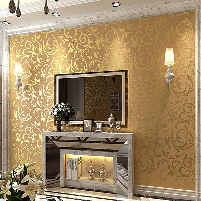 53cm European Style Acanthus Leaf Non-self-adhesive 3D Bedroom Living Room TV Background Wall Non-woven Hook Flower Wallpaper