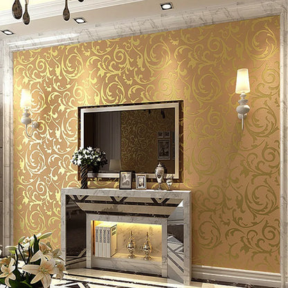 53cm European Style Acanthus Leaf Non-self-adhesive 3D Bedroom Living Room TV Background Wall Non-woven Hook Flower Wallpaper
