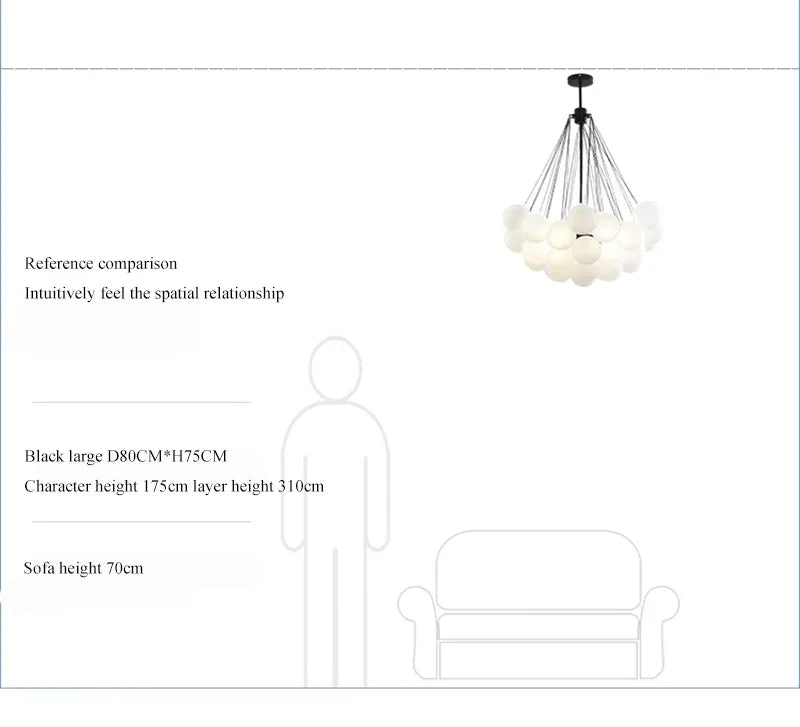 Nordic Bubble Glass Chandelier for Living Dining Table Room Decoration Frosted Glass Gold Black LED Ceiling Pendant Light