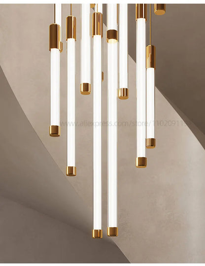 LED Staircase Modern Chandelier Luxury Villa Living Room Lighting Penthouse Home Decor Restaurant Bright High-Rise Chandelier