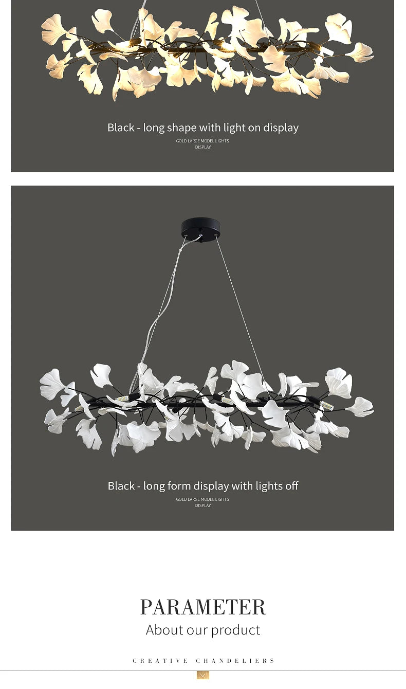 Nordic gingko leaf LED chandelier modern Kitchen living room Bedroom Dining room round interior loft ceiling hanging light