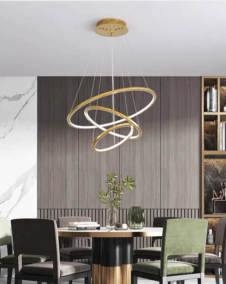 Ring lamp LED chandelier dining room bedroom duplex floor living room large chandelier staircase loft stainless steel chandelier
