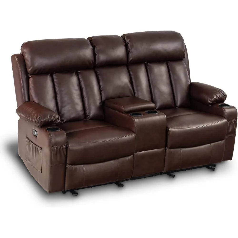 Electric Power Loveseat Recliner, Faux Leather Power Reclining Sofa with Heat and Massage, USB Ports, Cup Holders Living Room