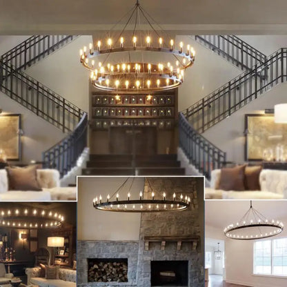 Modern American Retro Iron Pendant Lamp Vintage Industrial Led Droplight Round Cafe Restaurant Bar Knight Candle Chandelier