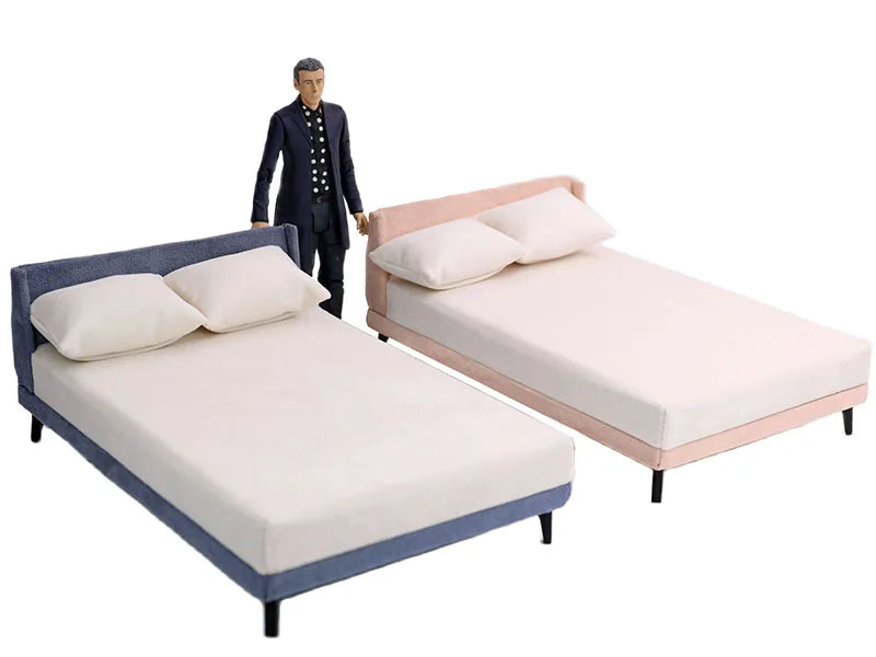 1:12 Dollhouse Miniature Furniture Modern Bedroom Bed /W Pillows Fabric Bed OB11 Toy
