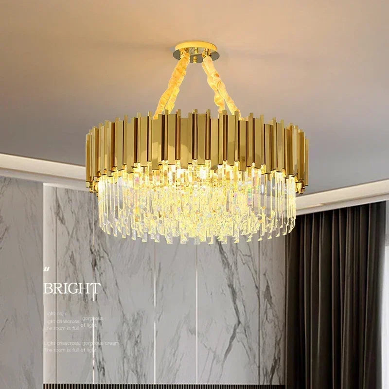 Light luxury golden luxury chandelier interior lighting hotel living room ceiling Led glossy lighting fixture crystal chandelier