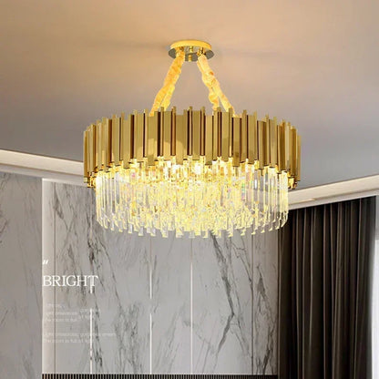 Light luxury golden luxury chandelier interior lighting hotel living room ceiling Led glossy lighting fixture crystal chandelier