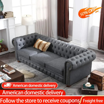 89"Faux Leather Couch Upholstered Sofa with Low Back,Roll Arm Nailhead Trim Classic 3 Seater Sofa for Living Room,Home