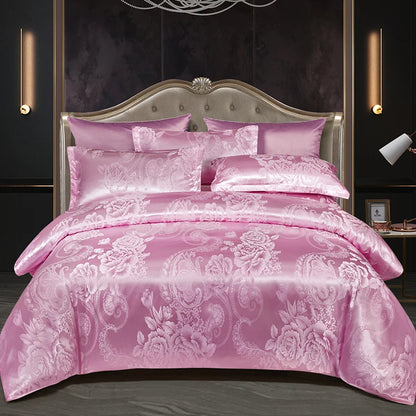 Floral Jacquard Satin Duvet Cover Set Queen 3 Piece Luxury Silk Like Bedding Comforter Covers with Zipper Closure & Corner Ties