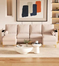 Modular Sectional Sofa with Chaise, Convertible Oversize L Shaped Couch with Reversible Ottoman,Linen 6 Seater Free Combination
