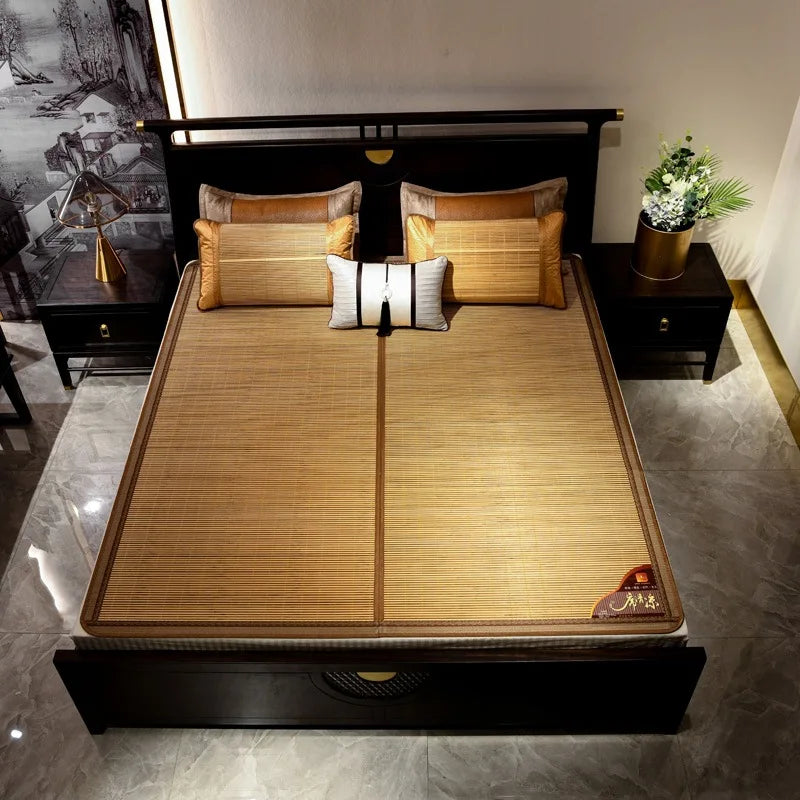 Summer carbonized bamboo mat dormitory cool mattress double-sided foldable straw mat cool mat bamboo and wood grain mat