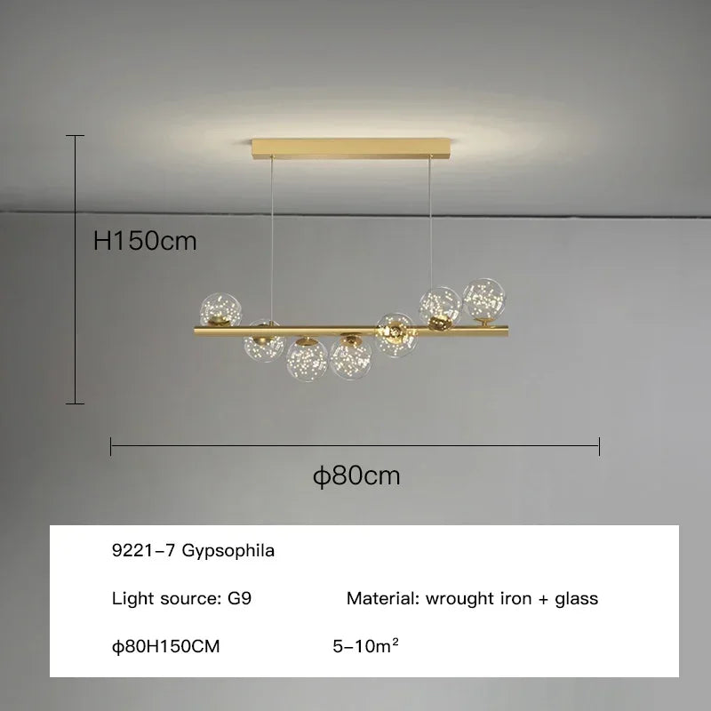 Modern Led Long Ceiling Chandelier Suspension Glass Balls Dining Table Room Kitchen Home Decor Hanging Lamp Front Desk Lights