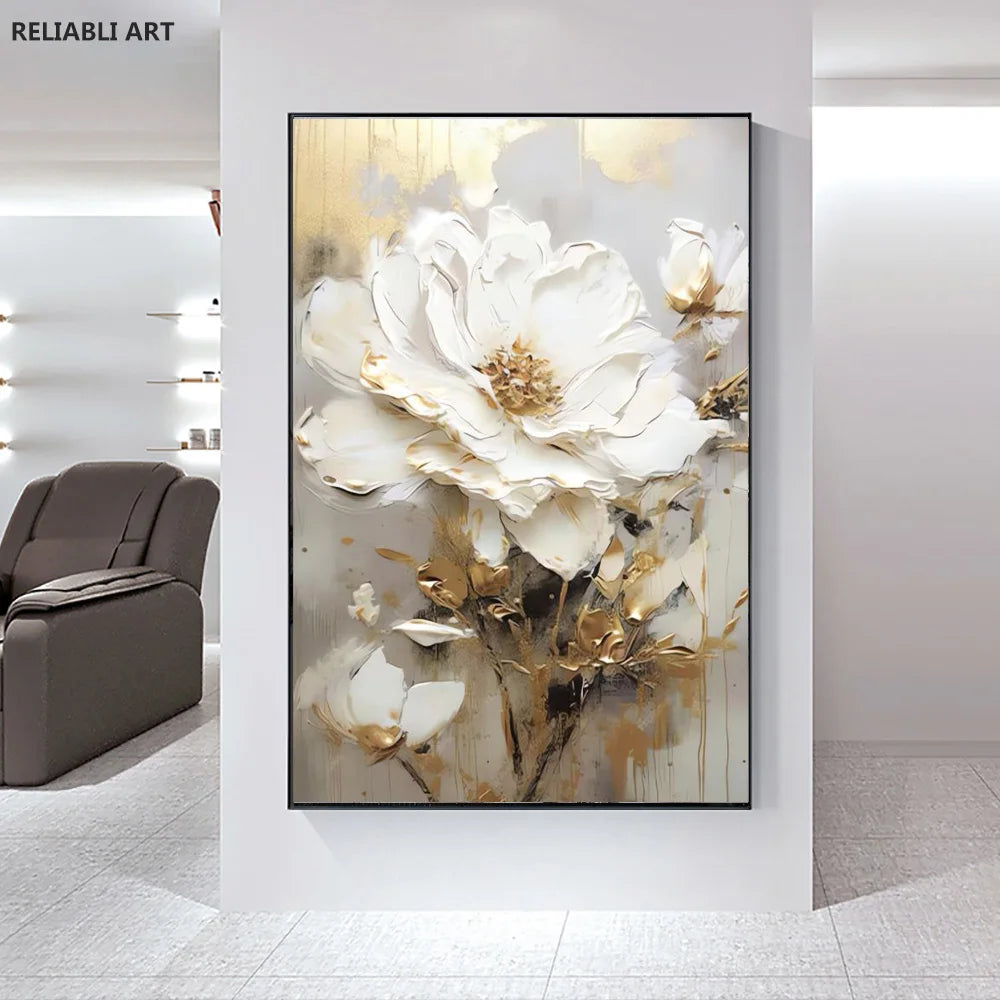 Blooming White Flowers On Canvas, Poster,Print Painting Abstract  Wall Art Picture For Nordic Living Room Decor Cuadros Unframed