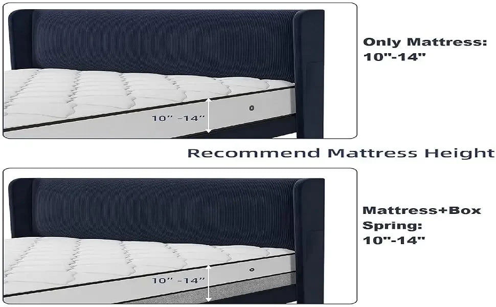 Bed Frame with Wingback & 2 Storage Pockets,  Upholstered Headboard, Solid Wood Slats Support, Velvet Platform Beds Bedroom