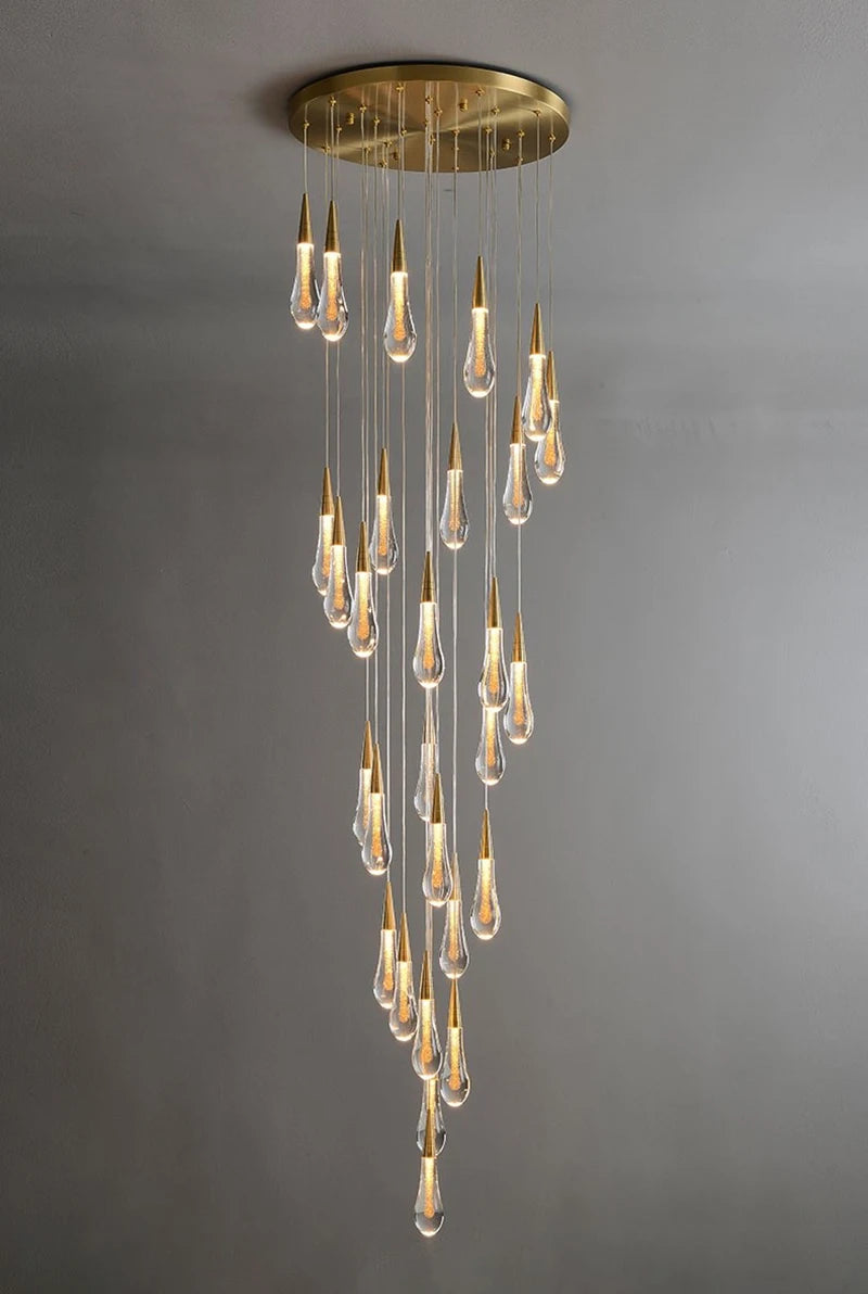 Modern crystal light chandelier for staircase large gold drop design led cristal lamp long villa lobby hanging lighting fixture