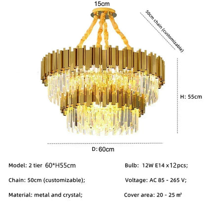Light luxury golden luxury chandelier interior lighting hotel living room ceiling Led glossy lighting fixture crystal chandelier